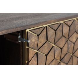 GINER Y COLOMER Aparador Dora2 en Bois de Mango et Métal 3 Tiroirs 2 Portes 145x77x40 cm Couleur Noyer Doré