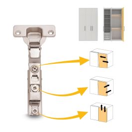 Emuca Lot de 20 charnières coudées X91 à fermeture amortie avec embases droite à visser, Hauteur 1, Acier, Nickelé
