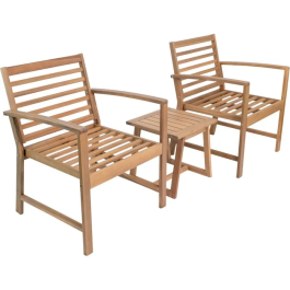 Cali Salon de jardin en bois d'Acacia FSC 2 personnes, 2 fauteuils et table basse carrée avec coussins polyester Gris