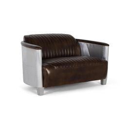 GINER Y COLOMER Sofa 2 Places Style Aviateur en Cuir Vieilli Marron avec Détails en Aluminium - Inspiré du Design Aéronautique Precio: 2063.988. SKU: B1F37YA78M