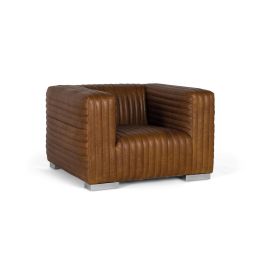 GINER Y COLOMER - Fauteuil en cuir moderne, structure cubique avec pattes en acier inoxidable, dimensions 103x98x67 cm, couleur marron