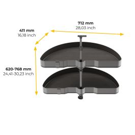 Emuca Jeu de plateaux tournants Harmony 1/2 lune, Module largeur 800mm, Hauteur réglable, Acier et Bois, Gris anthracite