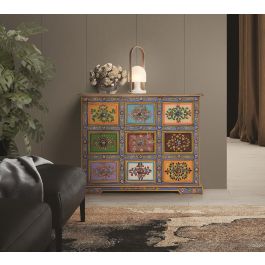 GINER Y COLOMER - Commode 9 tiroirs en bois de manguier massif avec finition peinte à la main - Buffet de rangement artisanal