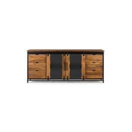 GINER Y COLOMER - Buffet industriel en bois de manguier et métal noir, 2 portes coulissantes, 6 tiroirs, 190x80x40 cm, couleur naturel et noir Precio: 1499.988. SKU: B1ESMVTJ36