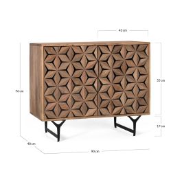 GINER Y COLOMER - Buffet 2 portes en bois de manguier et métal, sculpté à la main - Dimensions avec pattes 17cm - Fermeture magnétique