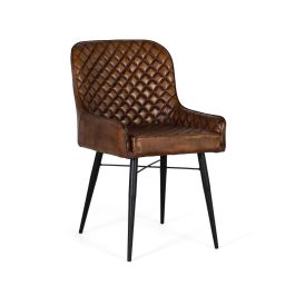 GINER Y COLOMER - Fauteuil design en cuir marron vieilli, dossier capitonné, structure en fer noir - 87x62x51 cm Precio: 347.988. SKU: B18XD8V2PF