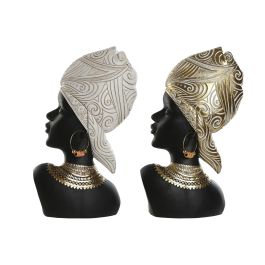 Figurine Décorative Home ESPRIT Blanc Noir Doré Africaine 22 x 11 x 37 cm (2 Unités)