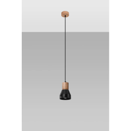SOL Lampe Suspendue QUBIC SOL-SL.0963 Bois et Béton Noir/Gris Industriel Moderne
