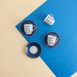 Tasse avec sous-tasse Quid Kansas Bleu Céramique 90 ml (6 Unités)