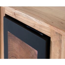 GINER Y COLOMER Table de chevet en bois de manguier massif, design contemporain avec finition naturelle et porte noire, dimensions incluses