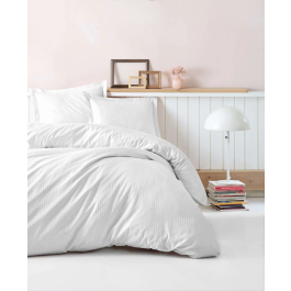 Parure de lit 1 place en satin de coton imprimé rayures blanc - 1 housse de couette 140 x 200 cm + 2 taies d'oreiller 60 x 60 cm Precio: 42.744. SKU: B12D4AT4JP