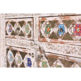 GINER Y COLOMER, Armoire en Bois de Mango avec Incrustations en Céramique et Bronze, Finition Blanc Lavé, 4 Portes, 2 Tiroirs, 185 x 100 x 40 cm