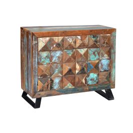 GINER Y COLOMER - Commode en bois recyclé multicolore avec deux portes sculptées main en forme de diamant et deux tiroirs - 87x100x40 cm Precio: 767.988. SKU: B1E2KJK5PF