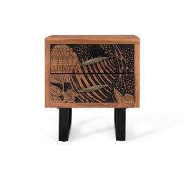 Table de Noche Giner y Colomer 56x50x40 cm en Bois d'Acacia Massif avec 2 Tiroirs et Pieds en Métal Noir, À Monter Precio: 299.988. SKU: B1F23JVCFT