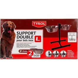Tyrol Support pour Bol de Hauteur Réglable pour Chiens - 2 Cuves Inox 2,8 L - Hauteur Max 44 cm