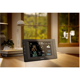 Sencor SWS 9400 - Station météo professionnelle sans fil avec capteur 5 en 1, écran LCD couleur 5.7", prévisions 12-24h, suivi pluie/pression, mesures intérieur/extérieur, alertes