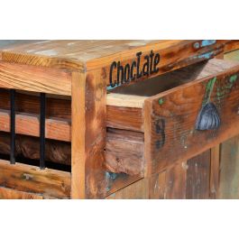 GINER Y COLOMER Buffet en Bois Recyclé Multicolor avec 3 Tiroirs et 3 Portes, Roulettes en Fer - 140 x 86 x 40 cm