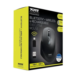 Port Designs Souris sans fil Bluetooth Office Executive rechargeable - 7 boutons, 3200 DPI, connexion Bluetooth et 2.4 GHz pour ordinateur portable