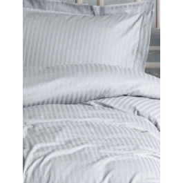 Parure de lit en satin de coton imprimé rayures gris, 1 housse de couette 140 x 200 cm + 1 taie d'oreiller 60 x 60 cm