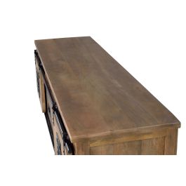 GINER Y COLOMER - Meuble TV en bois d'acacia avec 2 portes coulissantes et 1 tiroir, style industriel, détails métal, finition naturelle