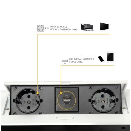 Emuca Multiconnecteur Atom 26 Lite pour bureau, 225x111mm, Peint en blanc, Zamak et Acier et Plastique.