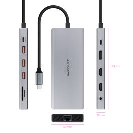 Hub USB NANOCABLE Hub 12en1 Gris 18 cm