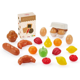 Ecoiffier - Chariot de courses garni avec 20 aliments réalistes en bois - Jeu d'imagination et de rôle pour enfant dès 18 mois - Origine France Garantie