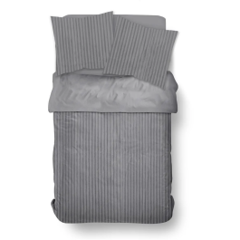 Today Parure de Lit Ribbed Côtelé Polaire Gris Uni - Housse de Couette 240x220 cm et 2 Taies 63x63 cm - 100% Polyester - Pour Lit 2 Personnes