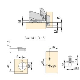Emuca Lot de 10 charnières droites X91 à ouverture de 165 degrés avec fermeture amortie et embases euro, hauteur 0, acier, titane