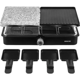 Sencor SBG 0260BK Appareil à Raclette - Gril 2 en 1 avec Contrôle de Température Réglable - 8 Pelles et Spatules - 1400 W - Surface 21x21 cm