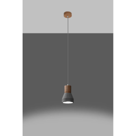 SOL Lampe Suspendue QUBIC SOL-SL.0963 Bois et Béton Noir/Gris Industriel Moderne