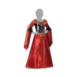 Déguisement Reine Médiévale pour Fille 7-9 Ans, Robe Rouge avec Détails Bleus et Dorés, Costume Enfant de Cour, Polyester