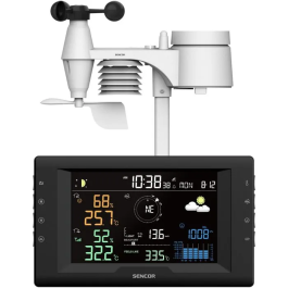 Sencor SWS 9400 - Station météo professionnelle sans fil avec capteur 5 en 1, écran LCD couleur 5.7", prévisions 12-24h, suivi pluie/pression, mesures intérieur/extérieur, alertes