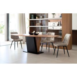 GINER Y COLOMER Table de salle à manger en bois d'acacia massif avec structure métal 240x100x76 cm, finition naturelle et noir