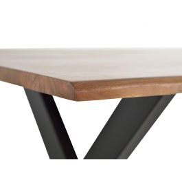 GINER Y COLOMER Table de salle à manger en bois d'acacia naturel avec piètement métal noir - 160 x 100 x 78 cm (LxPxH), 35 mm d'épaisseur, nécessite assemblage