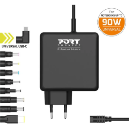 Port Designs Alimentation PC Universelle - 9 embouts compatibles Lenovo, Dell, HP, Asus, Toshiba + USB-C - 90W - Protection contre les surtensions
