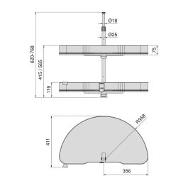 Emuca Jeu de plateaux tournants Harmony 1/2 lune, Module largeur 800mm, Hauteur réglable, Acier et Bois, Gris anthracite