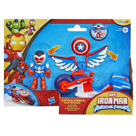 Hasbro Marvel Iron Man et Ses Amis Extraordinaires - Figurine Captain America Sam Wilson 7.5 cm avec Véhicule Super Moto - Jouet Super-Héros dès 3 ans