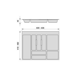 Emuca Range-couverts Optima pour tiroir universel, module 700mm, plastique, gris