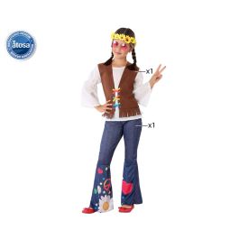 Déguisement Hippie pour Fille, 2 Pièces - Blouse Blanche à Col Cinturé et Pantalon à Fleurs - Costume Années 60 - Taille 10-12 Ans