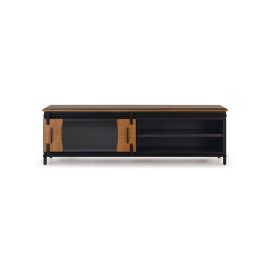 GINER Y COLOMER - Meuble TV industriel en bois de manguier et métal, 1 porte coulissante, couleur naturel et noir, 160x50x40 cm Precio: 719.988. SKU: B1E6GTJ9ZN