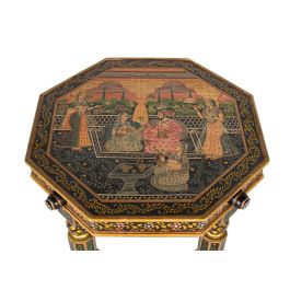 GINER Y COLOMER - Table d'appoint octogonale en bois de manguier avec peinture décorative à la main - Buffet multicolore, Hauteur: 37 cm, Diamètre de la table: 8 cm