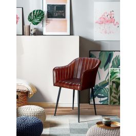 GINER Y COLOMER Chaise en cuir naturel avec pieds métalliques couleur marron - Dimensions siège: 42x42 cm, Hauteur: 51 cm