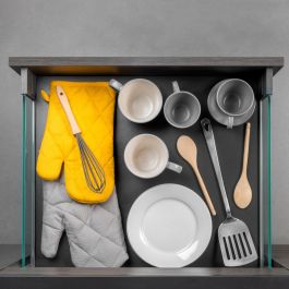 Emuca Tiroir Extérieur Vertex 40kg côtés en verre 131mm de haut, 450mm de profondeur, Acier & Aluminium et Verre, Gris Anthracite