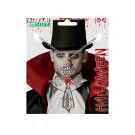 Collier avec croix en argent et pierre rouge pour costume de vampire ou personnage gothique - Collier gothique pour Halloween, pièces de théâtre et événements médiévaux