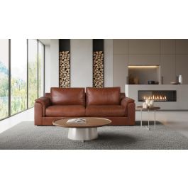 Giner y Colomer - Canapé 3 places en cuir 100% naturel marron, style vintage contemporain - Dimensions : 227 x 95 x 85 cm