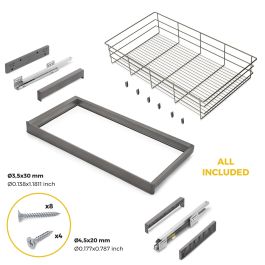 Emuca Kit tiroir en fil métallique et rack ajustable Quartz pour armoires, glissières extension totale et à fermeture douce, Module 90cm, Finition Titane