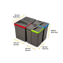 Emuca Poubelles pour tiroir de cuisine Recycle avec couvercle anti-odeurs, Hauteur 266, 1x15litres, 2x7litres, Plastique gris antracite