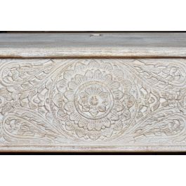 GINER Y COLOMER Baûl coffre de rangement en bois de manguier massif, finition blanc vieilli avec détails en bronze, 150 x 60 x 50 cm