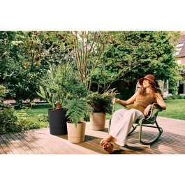 ELHO - Foss Rond 43 - Pot de fleur rond pour extérieur, 39 L, Ø 43 x H 43 cm, couleur beige, en plastique 100% recyclé